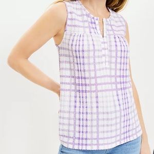 Loft Striped Shirred Button Shell